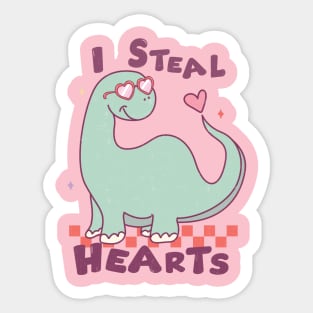 I Steal Hearts Cute Dinosaur With Heart Glasses Valentines Day Sticker